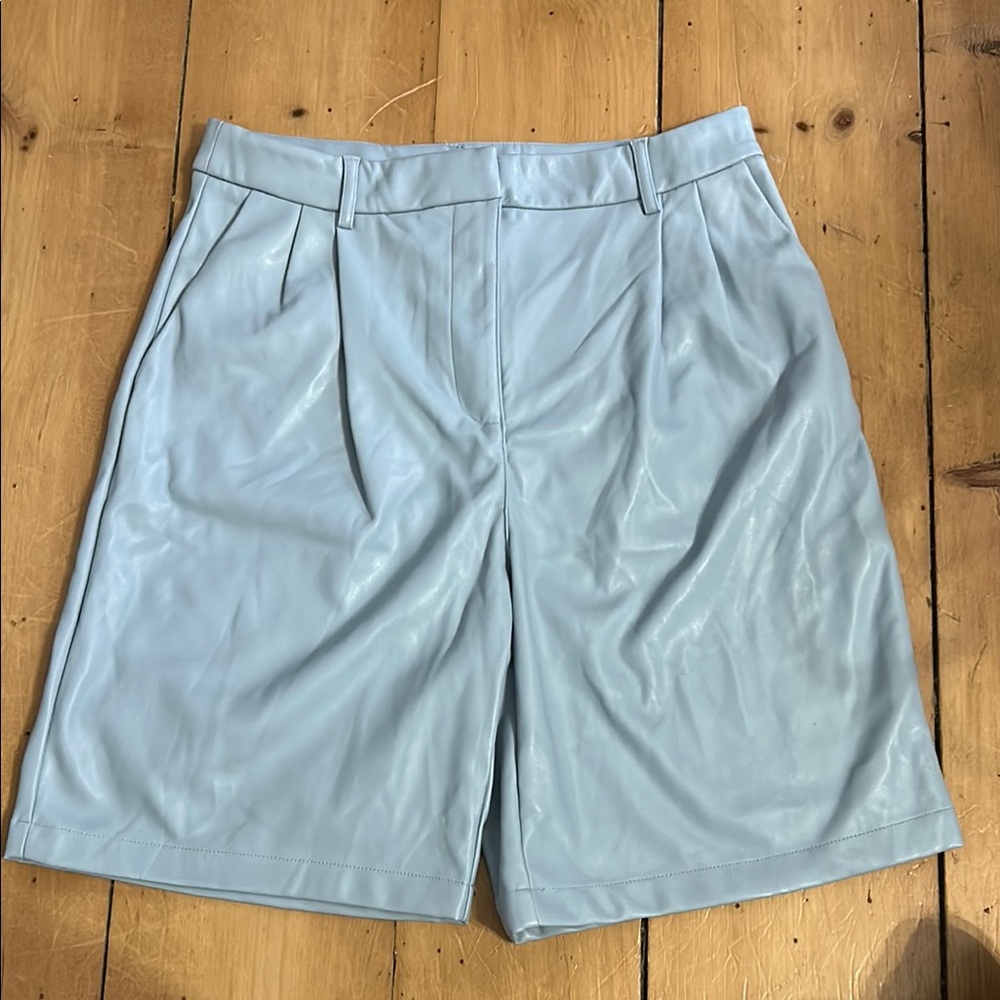 Light Blue Vegan Leather Shorts